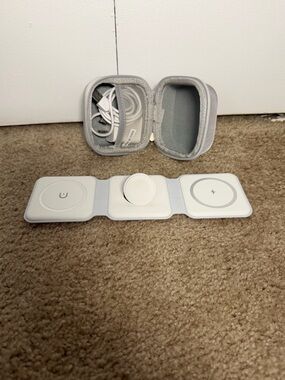 3-in-1 White Wireless Charging Pad with Travel Case